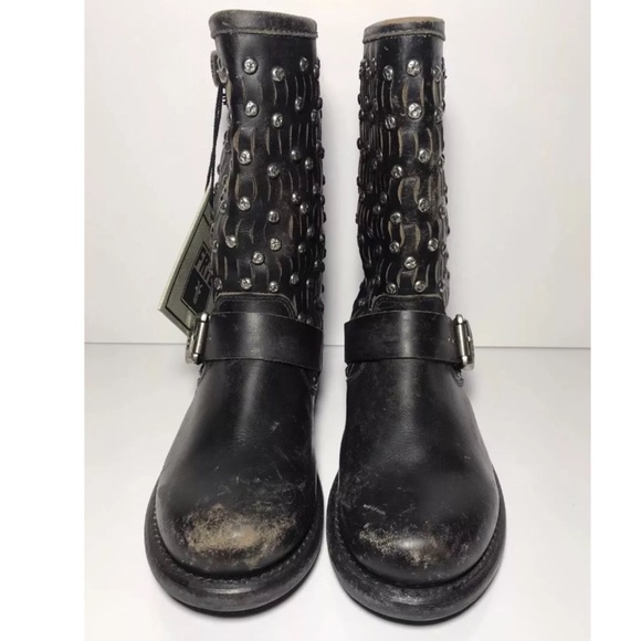 Frye Jenna Stud Leather Biker Boots - Picture 2 of 6